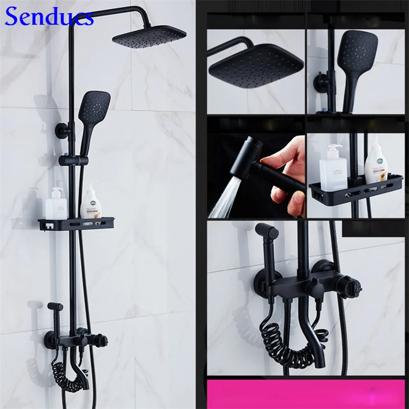 Термостатический набор для душа Senducs черный из латуни|Душевая система| |