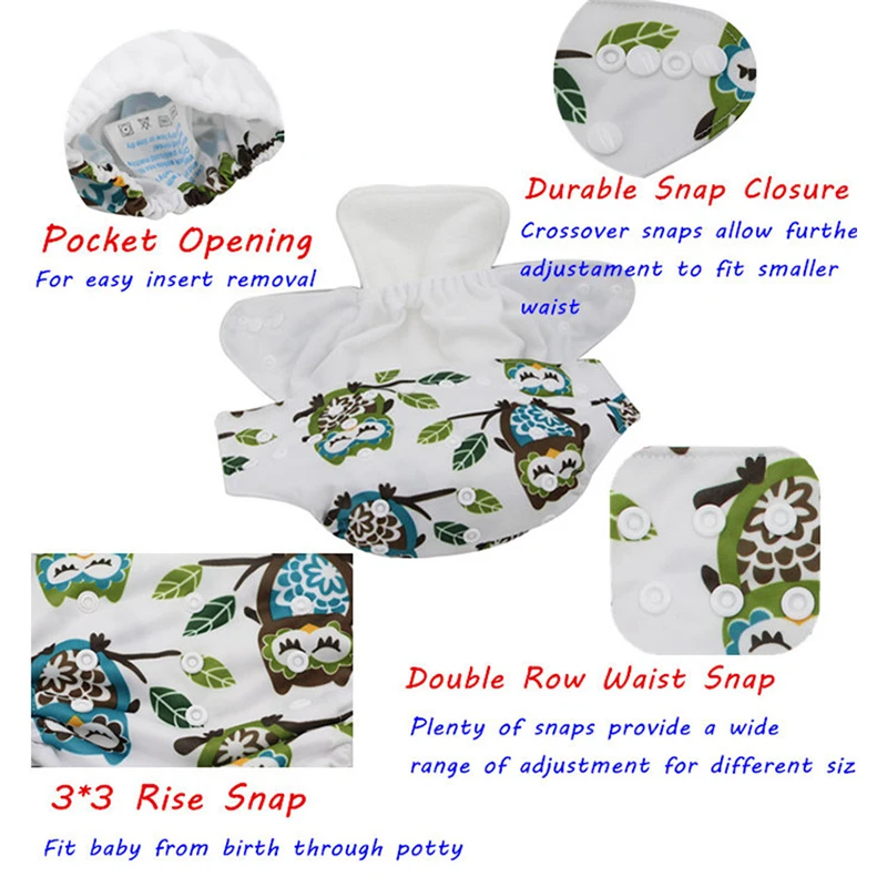 Washable Reusable Baby Cloth Diaper Cover Adjustable Waterproof Nappy Fleece With 1pc Microfiber Insert | Мать и ребенок