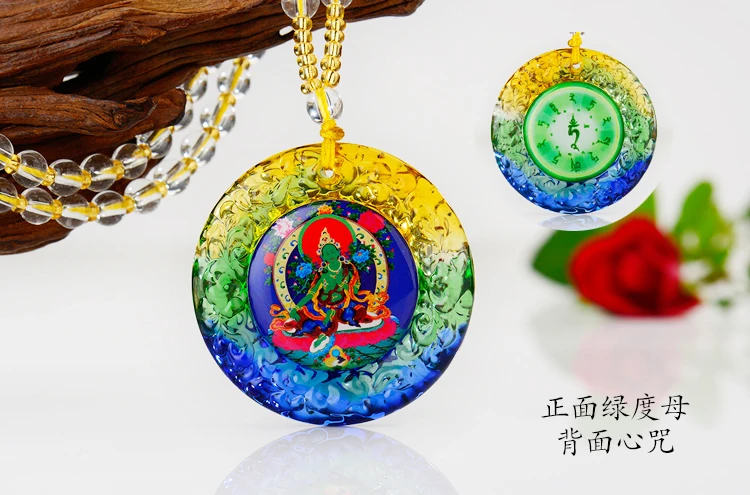 

2PCS Wholesale Buddhist supplies Greco-Buddhist pocket travel efficacious talisman Bodhisattva Tara Green Buddha Crystal Amulet