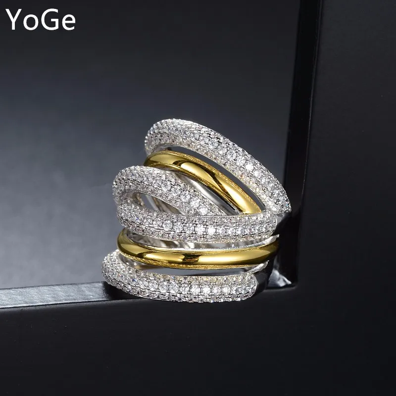 YoGe, свадебные и вечерние ювелирные изделия для женщин, R7963Y, Роскошные AAA CZ вечерние и юбилейные и свадебные Большие кольца, двухцветные