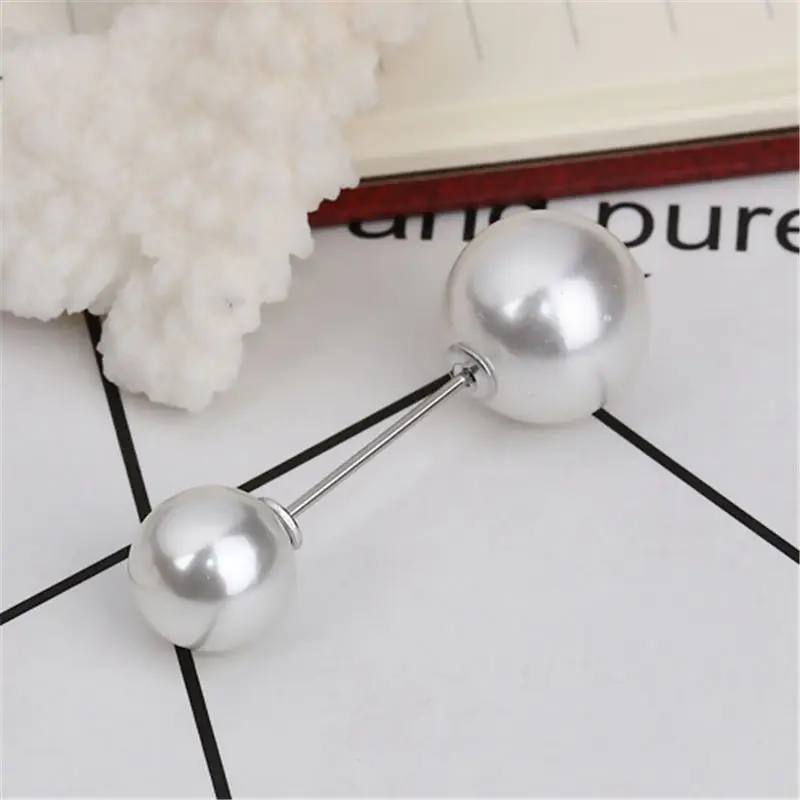 DoreenBeads модные акриловые булавки на значок Белый Серебряный имитация жемчуга круглая брошь лацкан украшение воротника 45 мм x 15 мм 10 шт - Цвет: white