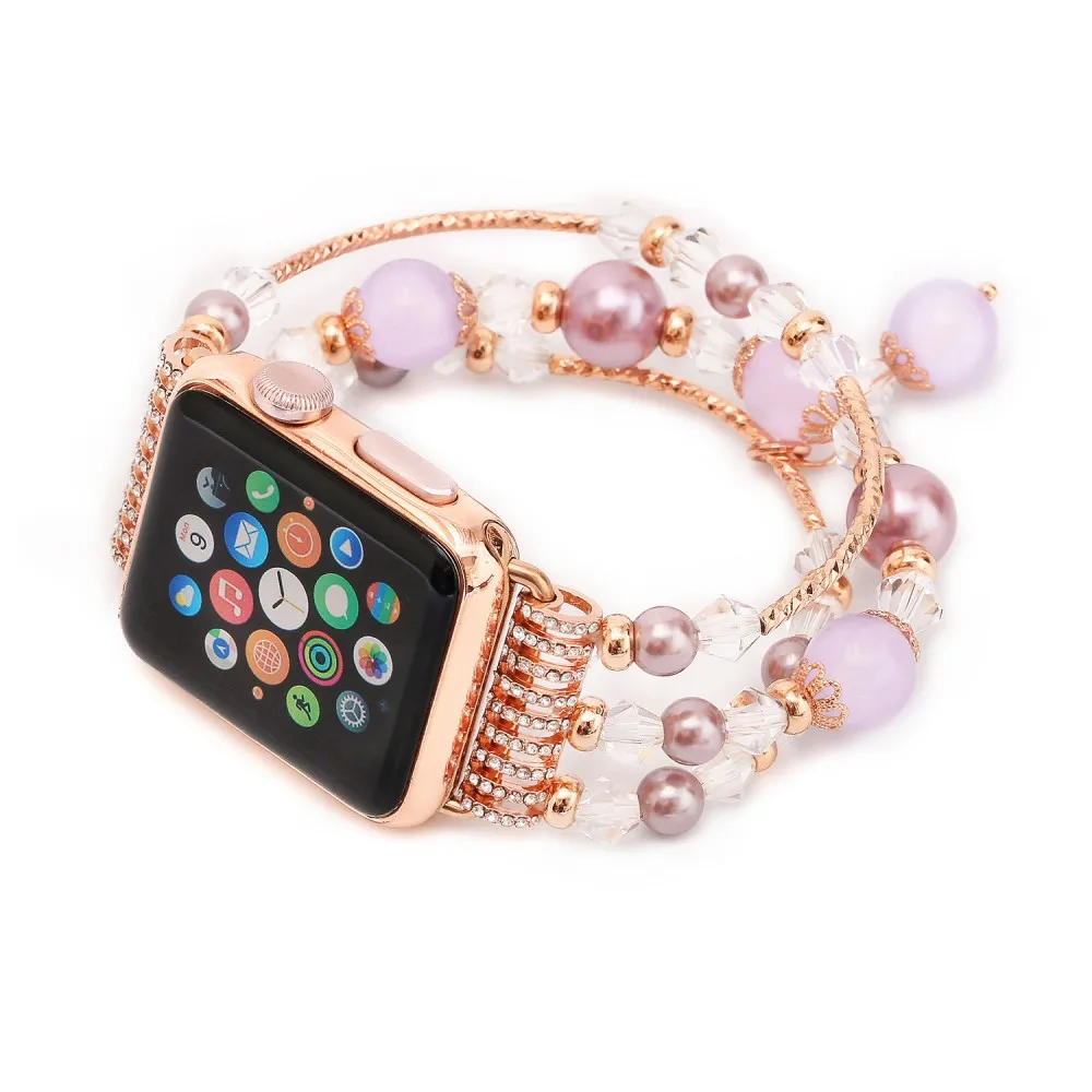 Модные ювелирные изделия жемчужный агатовый ремешок для Apple Watch серии 5 4 3 2 1 браслет для iWatch ювелирные часы ремешок 38 40 мм 42 44 мм