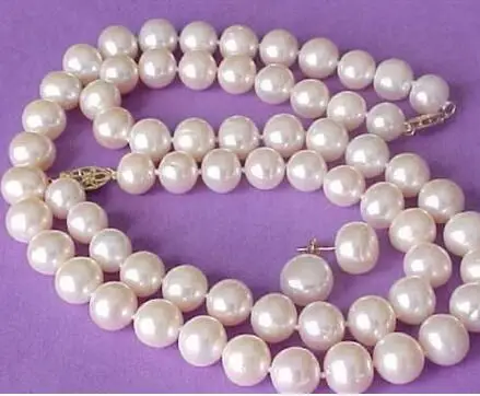 

free shipping Noble jewelry set of 9-10mm south sea round white pearl necklace 18"&bracelet &earring