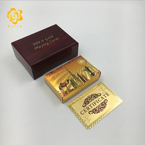 Dubai9-red-box Цветные игральные карты из фольги 24 k в Дубае 54 шт./компл. U.A.E. Покерная игровая площадка для коллекции с красной деревянной коробкой - Цвет: Dubai9-red-box
