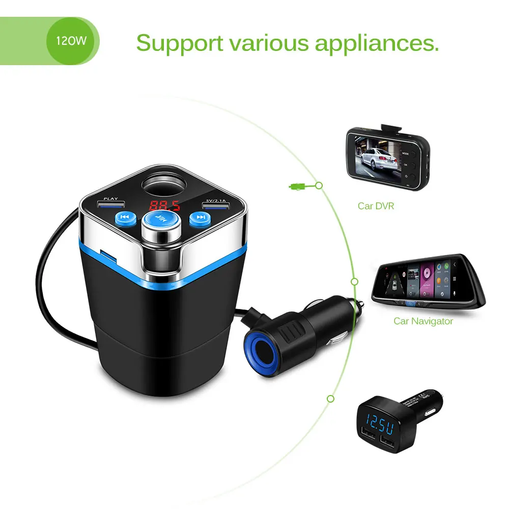 Onever Bluetooth автомобильный комплект fm-передатчик MP3 музыкальный плеер Громкая связь вызов прикуриватель адаптер сплиттер 2 порта USB зарядное устройство