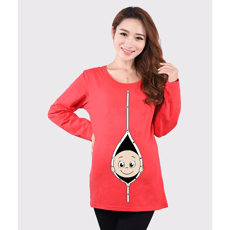 New Shirts for Pregnant Women 2018 &quotBaby Peeking Out&quot Long-Sleeve Maternity Clothes Christmas Gift Casual | Мать и ребенок