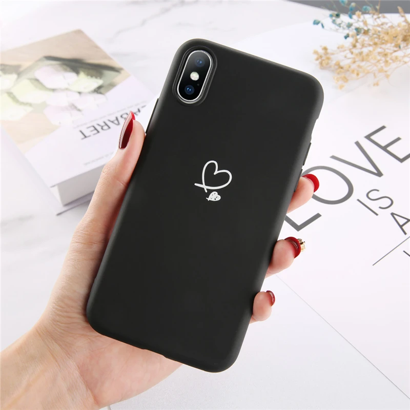 Lovebay чехол для телефона с узором в виде сердца для iphone 7, 8, 6, 6 S, 5, 5S, Plus, SE, XS, Max, XR, X, мягкая силиконовая ультратонкая задняя крышка - Цвет: Black