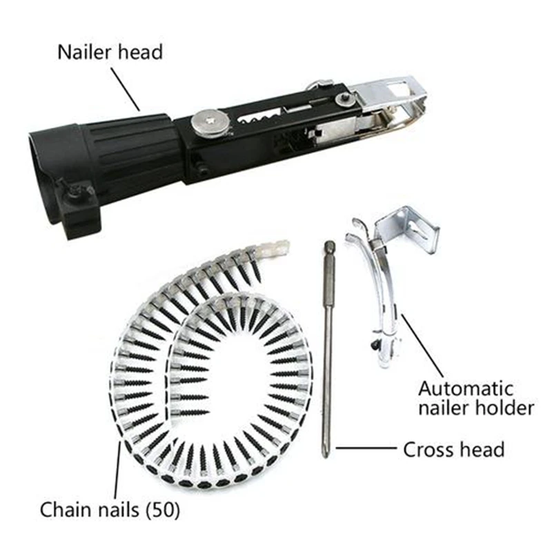 Automatic Screw Spike Chain Nail Gun Adapter For Electric Drill Woodworking Tool Cordless Power Drill Attachment