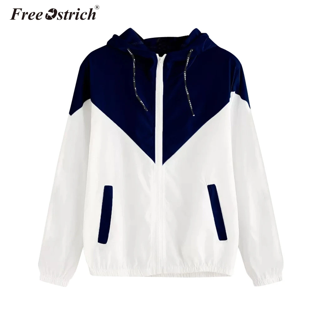 Женское пальто с длинными рукавами и карманами на молнии FREE OSTRICH тонкое капюшоном