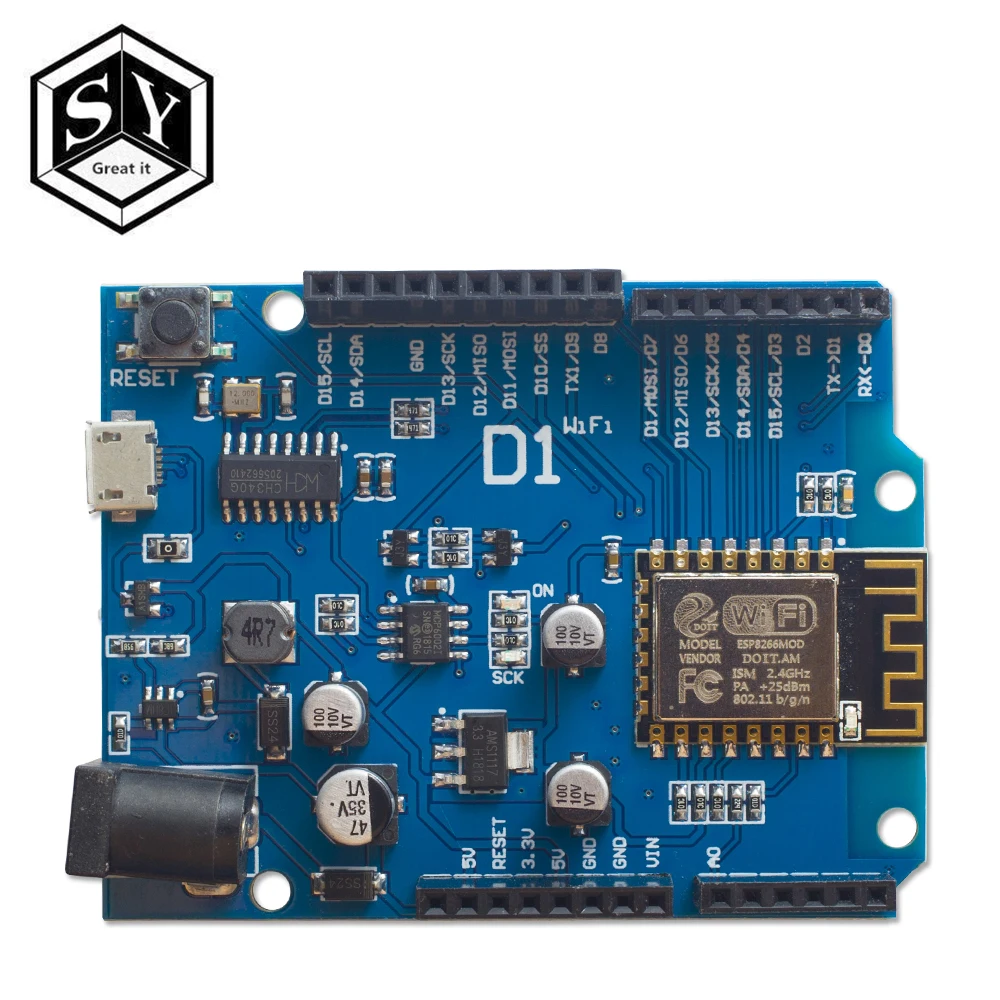 1 шт. Great IT New WeMos D1 Mini CH340 WiFi макетная плата ESP8266 ESP 12E uno на основе щит UNO|Интегральные