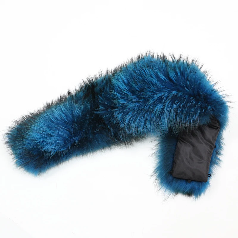 Peacock blue raccoon OFTBUY натуральный меховой воротник большой натуральный мех енота лисий мех - Цвет: Peacock blue raccoon