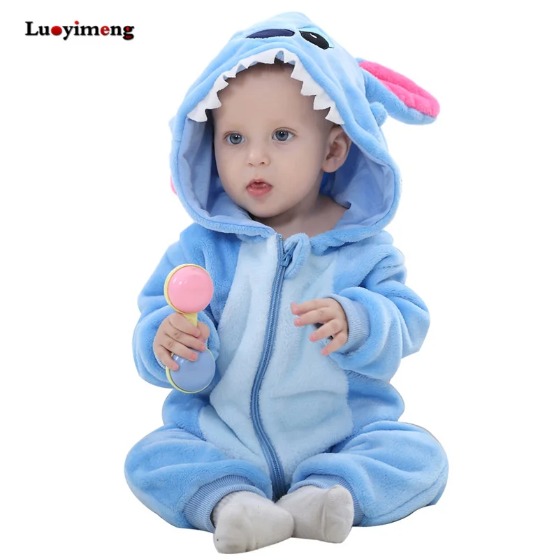 stitch Одежда для малышей; комбинезоны для мальчиков и девочек; комбинезон для новорожденных с рисунком лисы из мультфильма; фланелевые костюмы с капюшоном для малышей; Bebes Stitch; Детские костюмы - Цвет: stitch