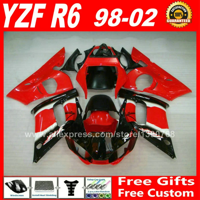 

hot selling Fairings kit for YAMAHA YZF R6 98 99 00 01 02 plastic parts yzfr6 fairing kits 1998 1999 2000 2001 2002 V6D1