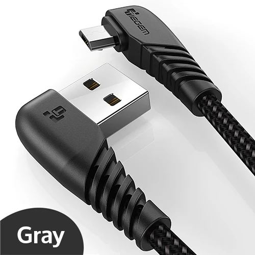 Серый TIEGEM 90 градусов Micro USB кабель 2A быстрое зарядное устройство кабель для передачи данных Плетеный USB кабель для мобильного телефона USB зарядное устройство кабель для Samsung Huawei - Цвет: Серый