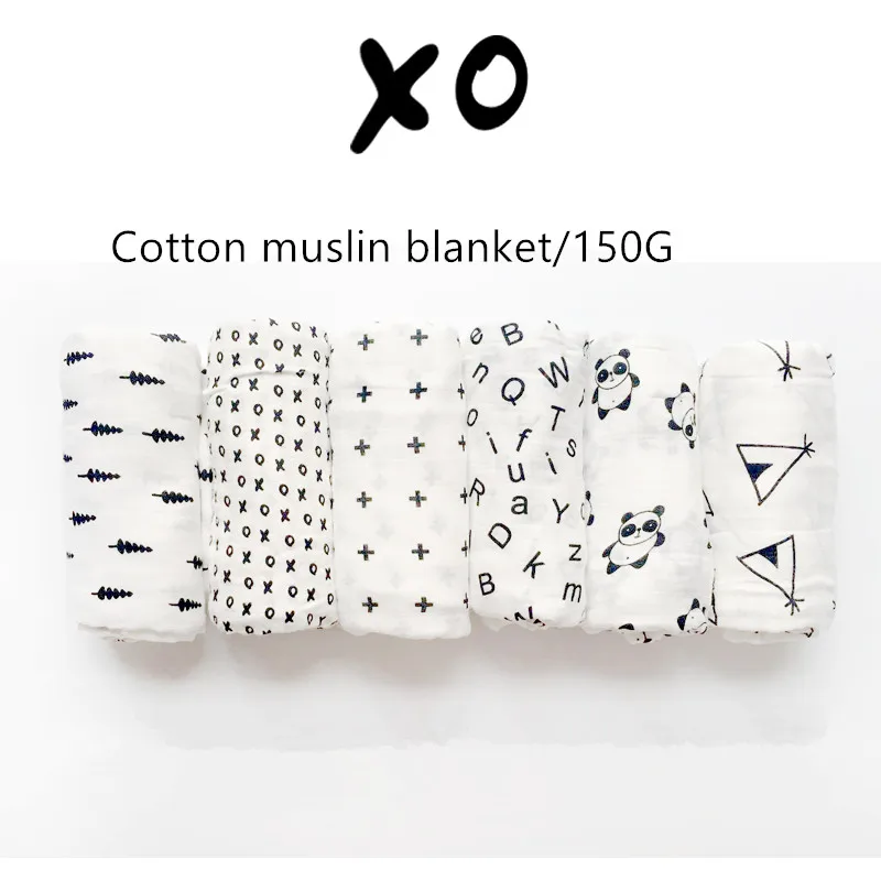 

Муслиновые хлопковые детские пеленки karitee150g, одеяла для новорожденных, черно-белое Марлевое банное полотенце