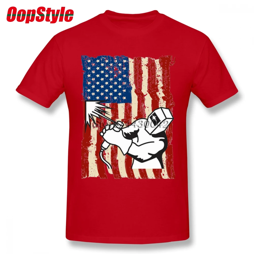 American Welder Flag T-shirt For Men Plus Size Cotton Team Tee Shirt 4XL 5XL 6XL Camiseta | Мужская одежда