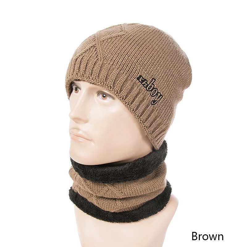 Evrfelan New Design Thick Winter Hat Scarf Men Women Knitting Warm Beanie Hat Ring Scarves Unisex Solid Color Gorros Bonnet - Цвет: A