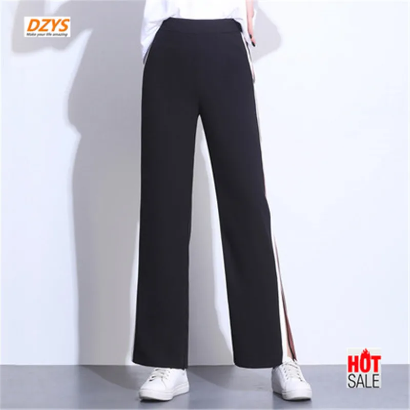 

Wide-legged pants female high waist straight tube 2019 spring and summer new loose thin fork sports casual pants