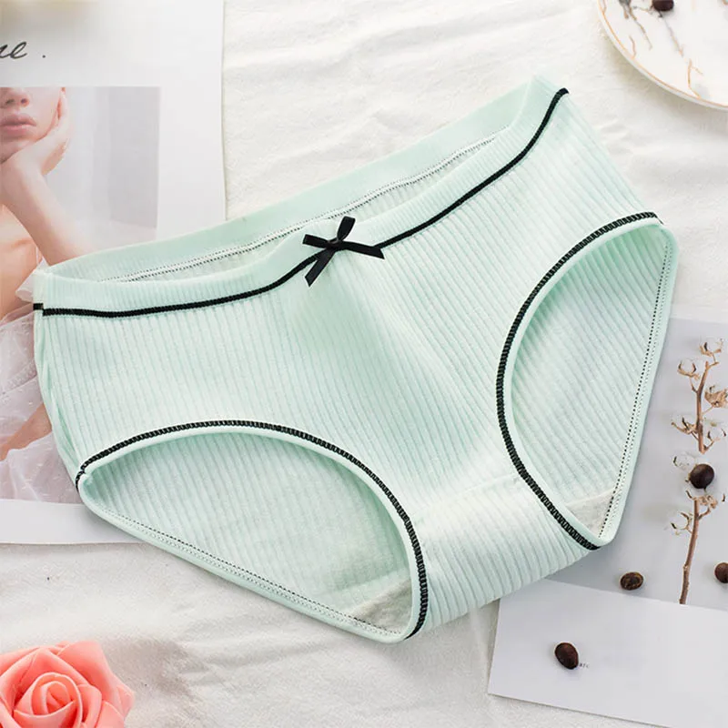 Light green Хлопковые Модные Простые 1 шт. новые дышащие трусы с бантом, Полосатое нижнее белье, нижнее белье, сексуальные женские Повседневные трусики - Цвет: Light green