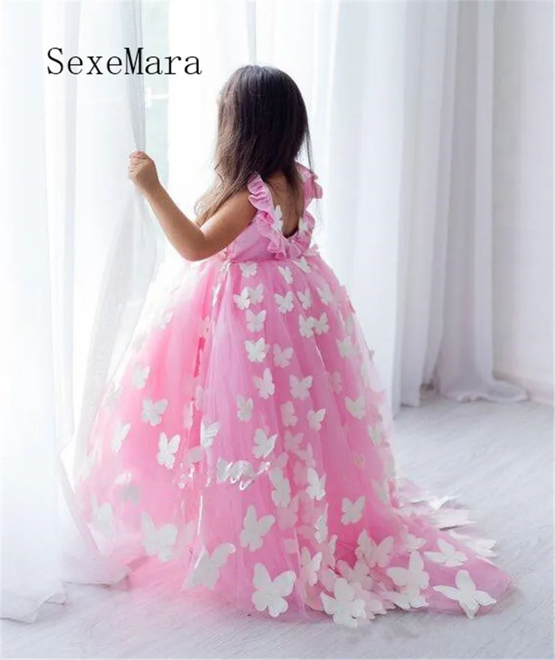 Sweet Princess Dress Handmade Butterflies Flower Girl For Wedding Sleeveless Kids Pageant Birthday Gowns | Детская одежда и обувь