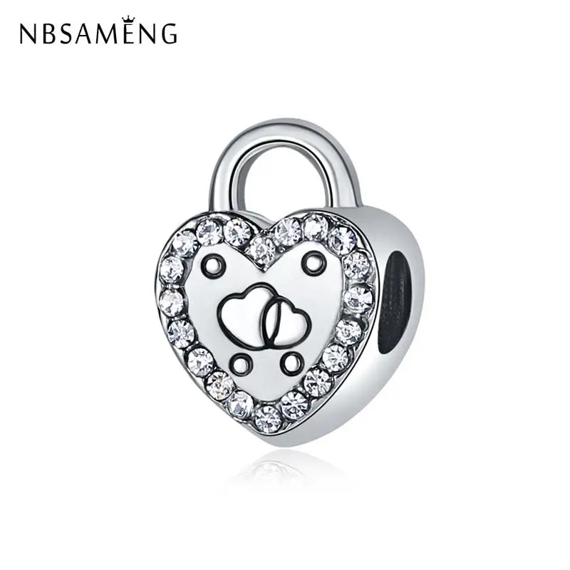 

Free Shipping Silver Plated Beads Love Lock Petite Locket Crystal Pendant Charms Fit Original Bracelet Women Diy Jewelry