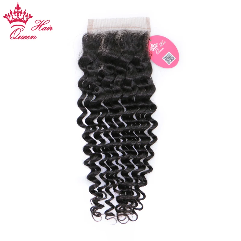 

Официальный магазин Queen Hair, 100% человеческие волосы, кружевная застежка, Перуанская глубокая волнистая застежка, 4x4, Бесплатная застежка, 10-20 ...