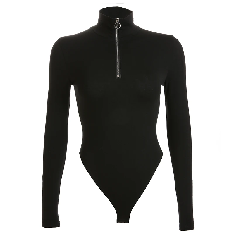 Black Bodysuit Darlingaga Хлопок Фитнес Черный Водолазка Боди для женщин с длинным рукавом боди мода молния Bodycon Осенний комбинезон бодик - Цвет: Black Bodysuit
