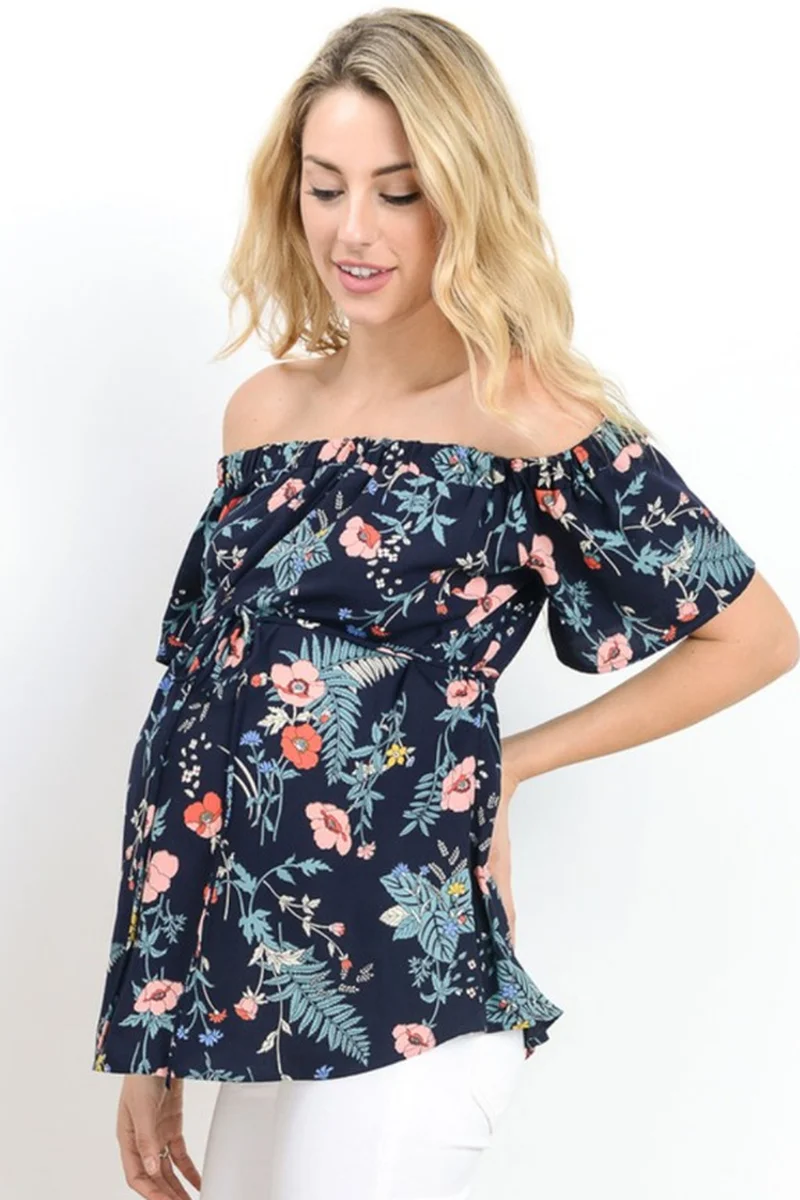 Летняя одежда для беременных рубашка с цветочным принтом и воротником Свободная