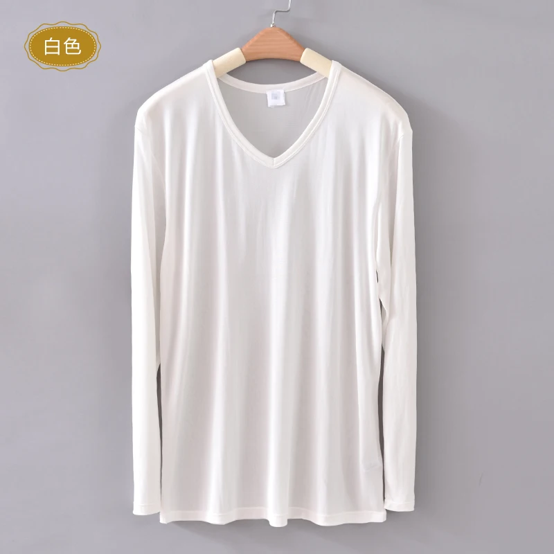 white top Мужской Шелковый комплект нижнего белья v-образным вырезом шелк тутового шелкопряда трикотажные сна набор chromophous - Цвет: white top