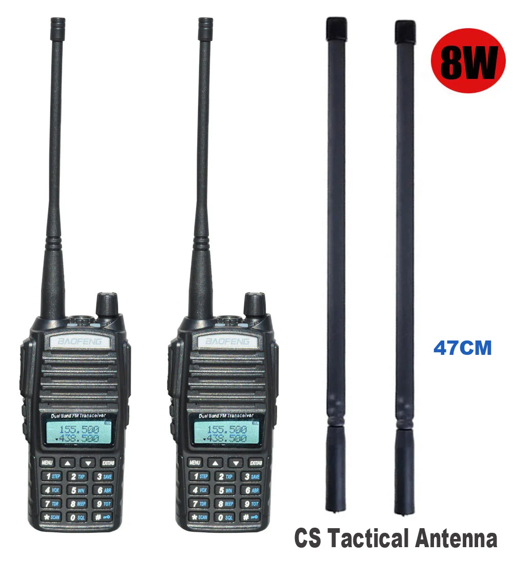 8Wwith csantenna 2 шт./компл. Высокая мощность 8 Вт baofeng UV-82 портативный двухстороннее радио UV 82 двойной PTT радио приемопередатчик+ Складная CS тактическая антенна - Цвет: 8Wwith csantenna