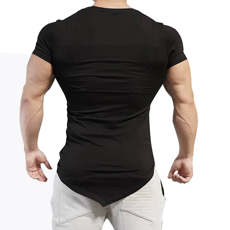 2018Hip Hop Gym Top Mens Short T Shirts Cotton Slim Fit Male Clothing Bodybuilding Undershirt White Black Fitness Tops Tees | Мужская