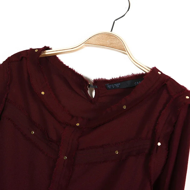 Бесплатная доставка Женская приталенная рубашка с грубой вышивкой и длинным