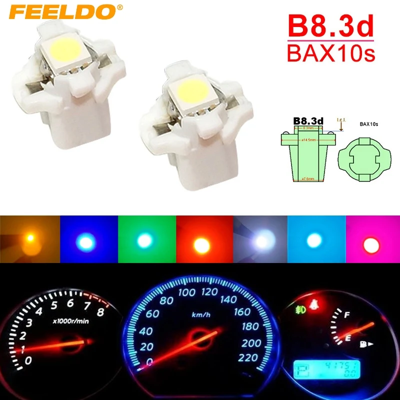 FEELDO 10 шт 7 цветный автомобиль 12В B8.3d/BAX10s 1SMD 5050 Gauge Dashboard LED Light Interior Lamp #4066|Сигнальная