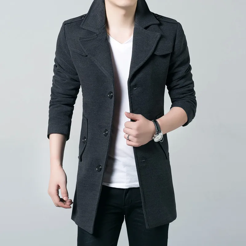 

Fashion Mens Wool Long Jackets Coats woolen Men Single Breasted Casual Blend Jackets Full Winter For Male Wool Overcoat