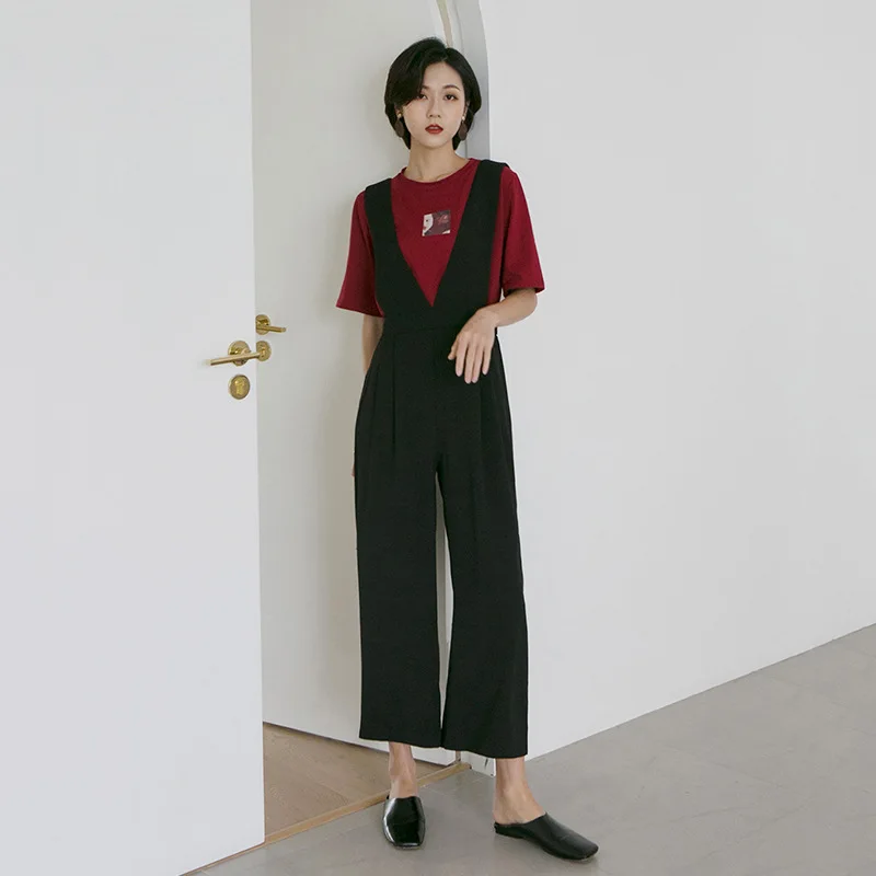 

women lace up overalls casual solid color high waitst pants