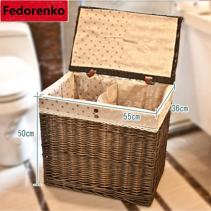 

Large wicker rattan Laundry baskets natural rattan baskets with lid clothes storage box and bins covered home decor organizer
