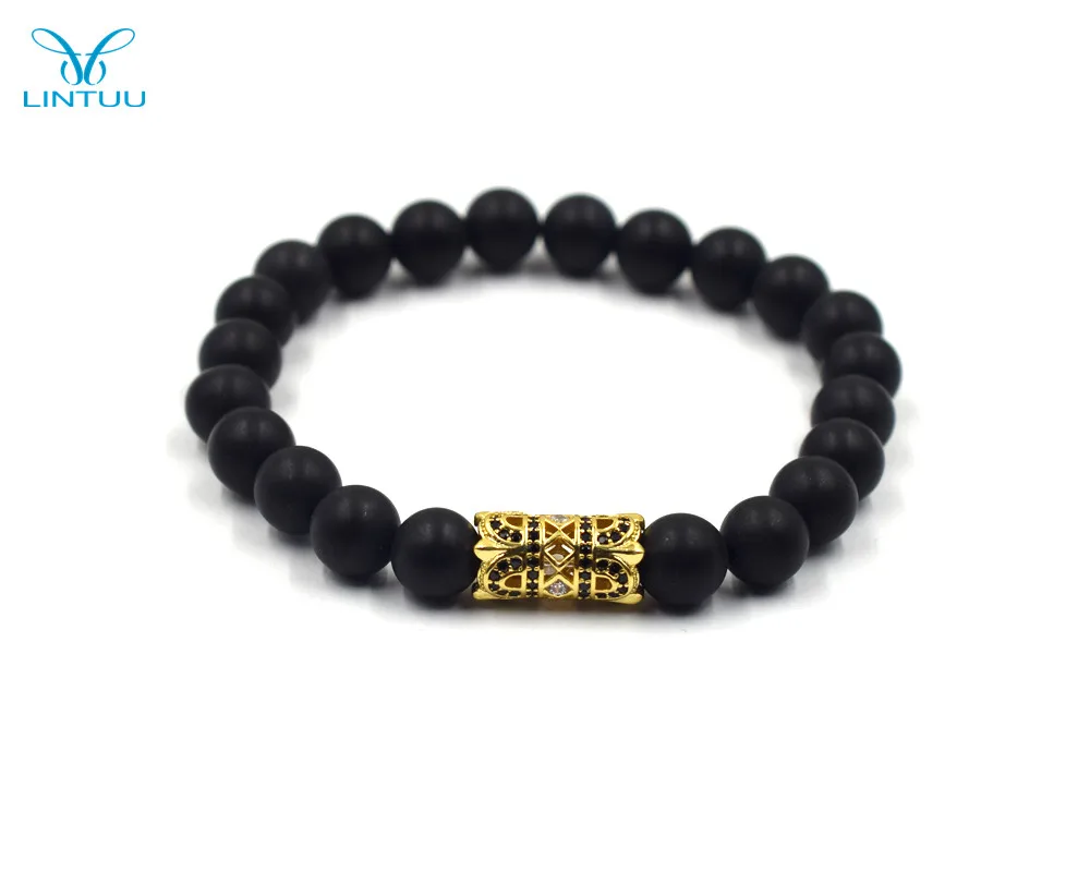 Мода 2017 хороший Лев амулеты браслет для мужчин медный якорь 8 мм черные бусы из
