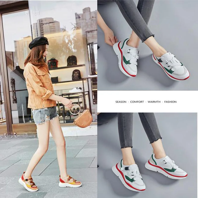 Модная женская обувь Новинка 2019 года высокие кроссовки на толстой подошве с