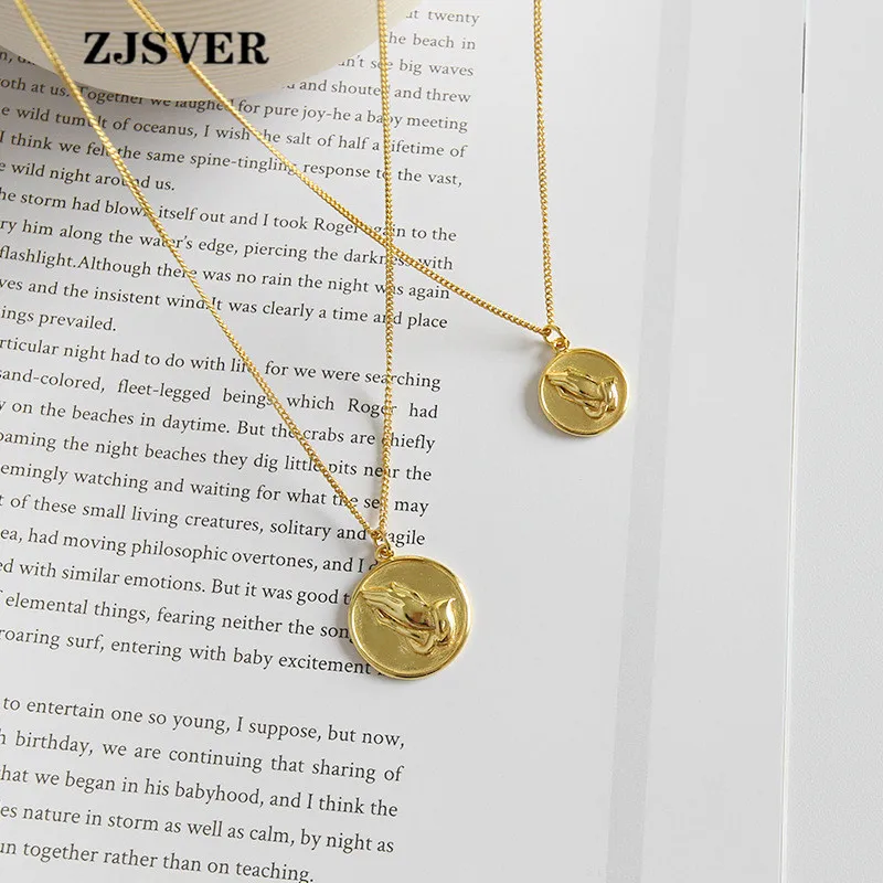 ZJSVER Золотая молитва ручной круглый кулон классический ключицы цепи 925