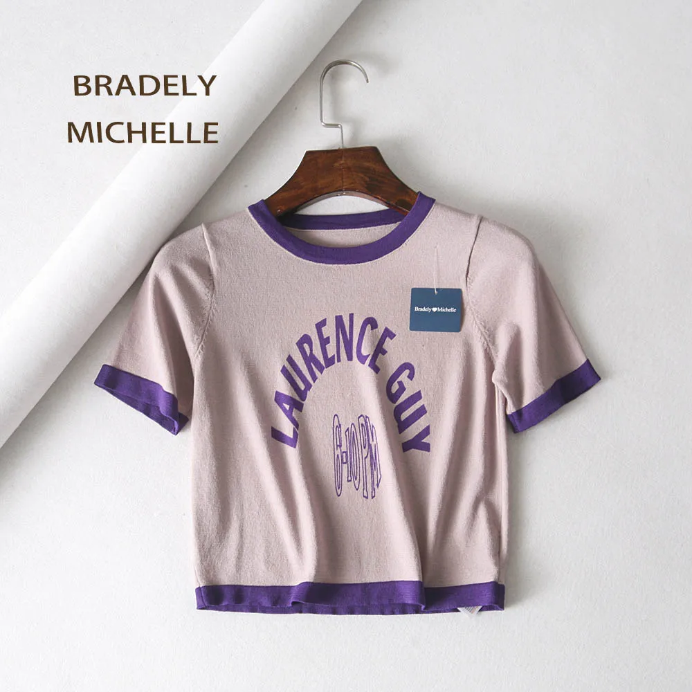 BRADELY MICHELLE коллекция 2018 года модный винтажный мягкий кроп-топ с круглым вырезом и