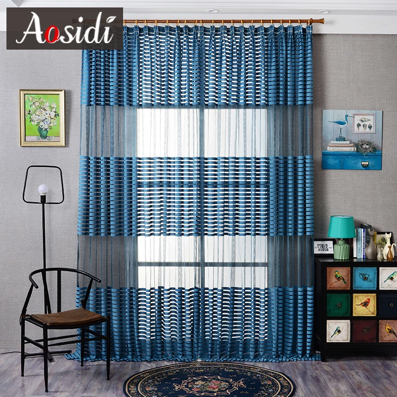 

Современные полосатые тюлевые шторы Aosidi, для гостиной, спальни, кружевные занавески для окон, готовые шторы, занавески из вуали, занавески
