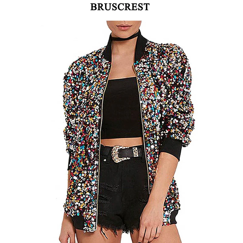 Осень Chaqueta Lentejuelas Mujer куртка с блестками Женские базовые пальто кардиган куртка-бомбер Женская бейсбольная куртка с длинным рукавом