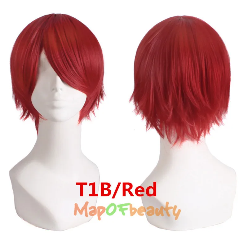 MapofBeauty, 12 дюймов, короткие прямые белые, черные, золотые, красные, коричневые, оранжевые, 23 Цвета, парики для косплея, термостойкие натуральные синтетические волосы