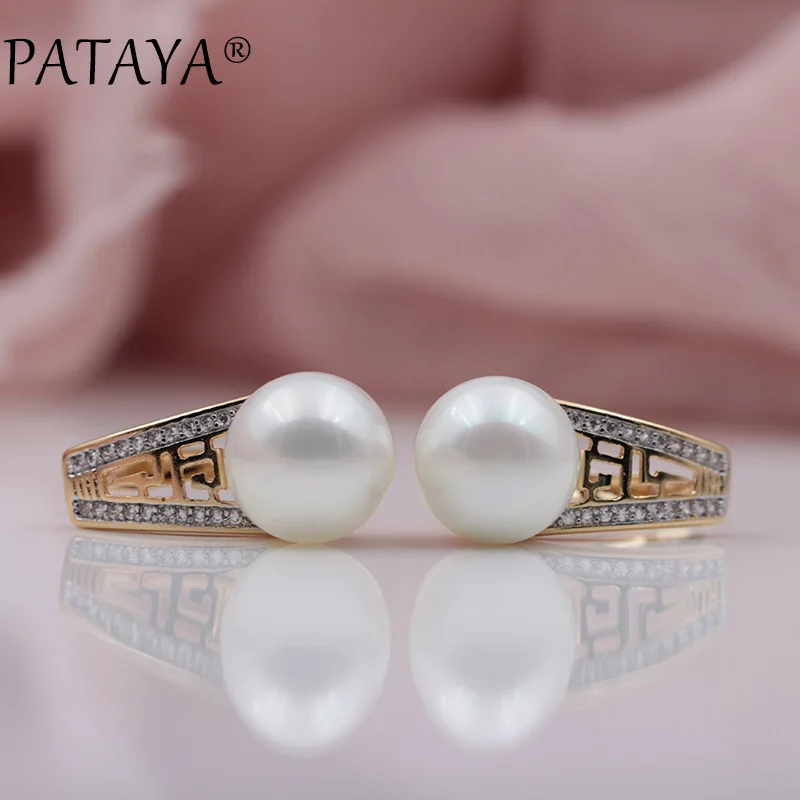 Женские серьги из розового золота 585 пробы два цвета|shell pearl earrings|pearl shell earringspataya