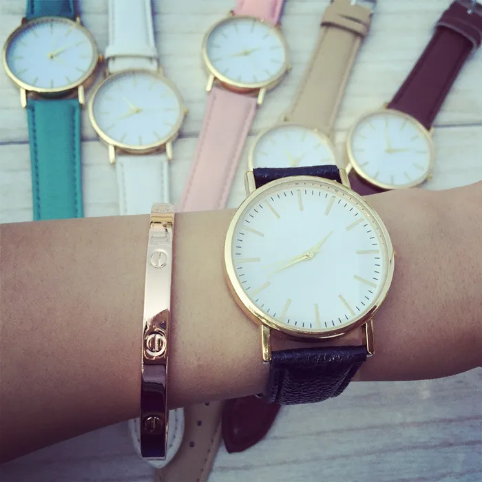 Часы с кожаным ремешком женские кварцевые часы розового цвета 6 видов цветов 2015 |