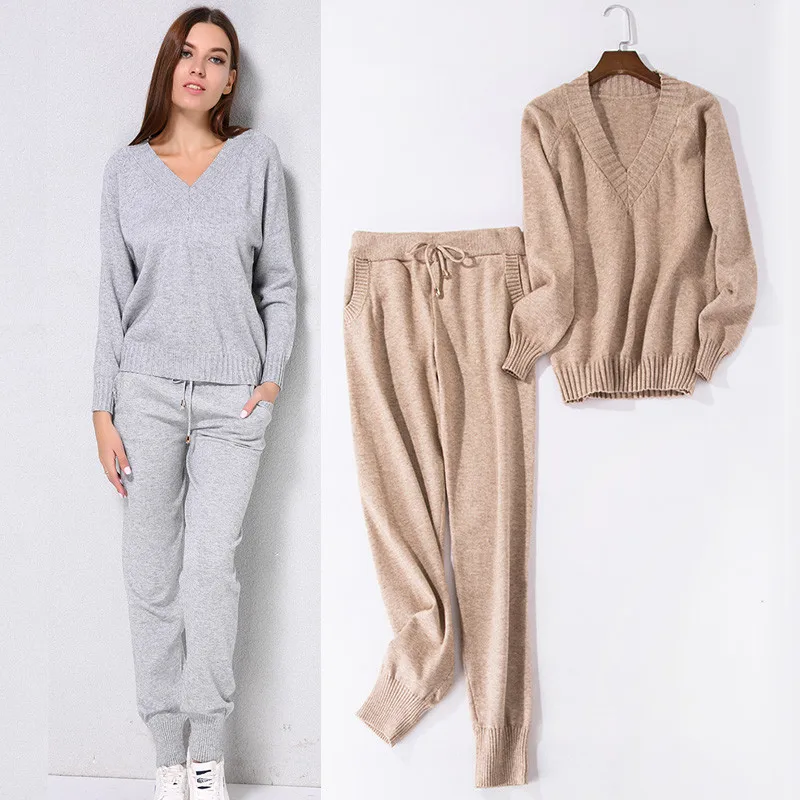 Autumn winter Knitted tracksuit Turtleneck sweatshirts Casual Suit Women clothing 2 Piece set Knit pant Sporting suit Female |