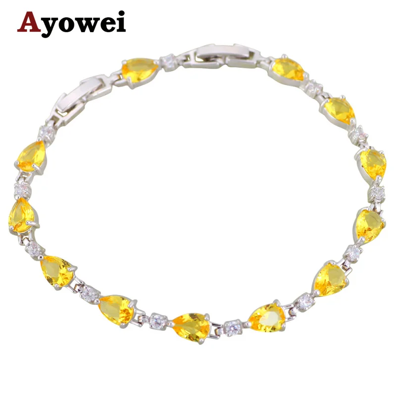 Ayowe 2017 новое поступление Элегантный Желтый Циркон Шарм Браслеты Серебро высокое