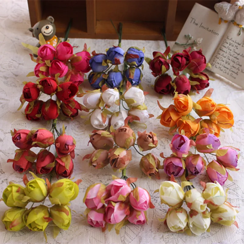 6 шт./лот 1 5 см миниатюрные шелковые искусственные розы букет свадебные украшения