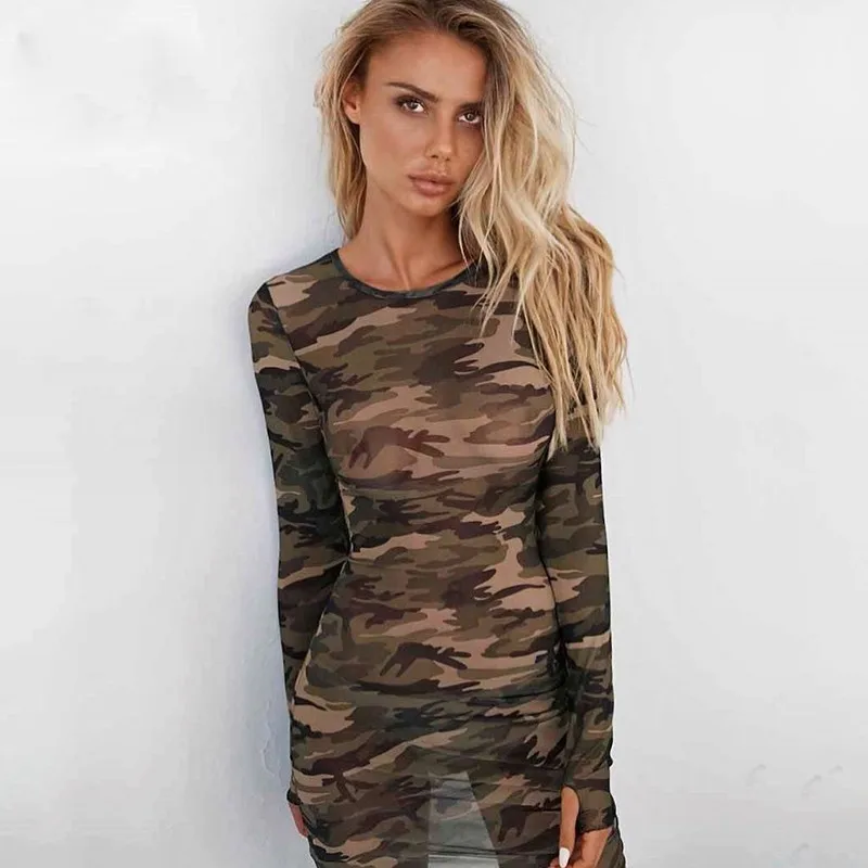 Сексуальное женское камуфляжное прямое платье с длинным рукавом|camouflage dress|straight