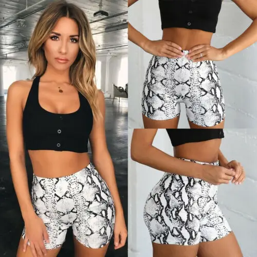 Women Ladies Fitness Shorts High Waist Casual Snakeskin Print Vintage Hot Sexy Lady Dance Wear | Женская одежда